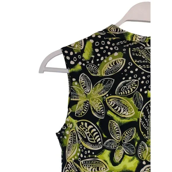 JKLA- Sleeveless Tank Stretch Light Faux Wrap collar-Lime Green-Black-Cream - Picture 6 of 16